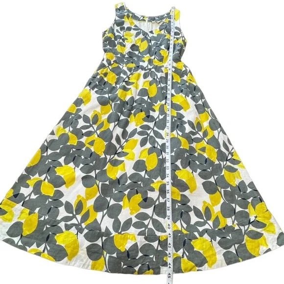 Boden Jade Fit & Flare Linen Cotton Dress Lemon Print Lined V-neck Women Size 4L - Picture 7 of 16